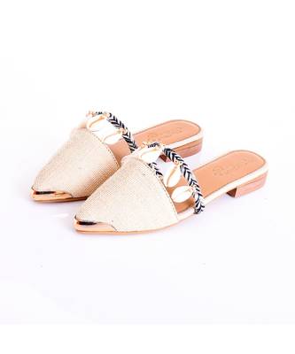 Creme Jute Embellished Mules 1