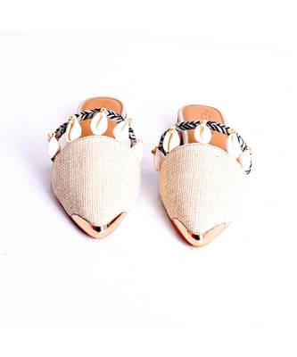 Creme Jute Embellished Mules 2