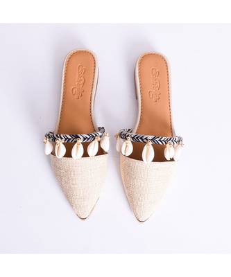 Creme Jute Embellished Mules 3