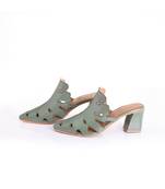 Ivy Green Leaf Cut Mules with Heel