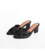 Ava Black 3D Embroidered Mules With Heel