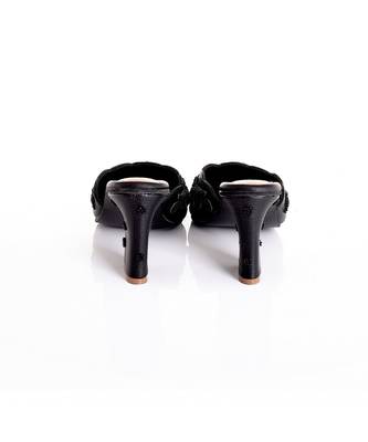 Ava Black 3D Embroidered Mules With Heel 3