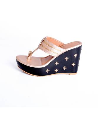Gold & Black Kolhapuri Wedges 3