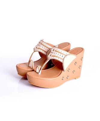 Creme & Beige Kolhapuri Wedges 1