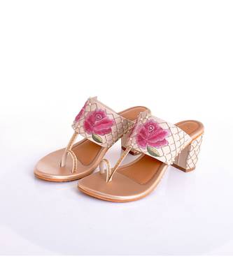 Fiona Cr  me Kolhapuri Heel Sandals 5