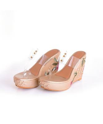 Fiona Gold Transparent Kolhapuri Wedges 1