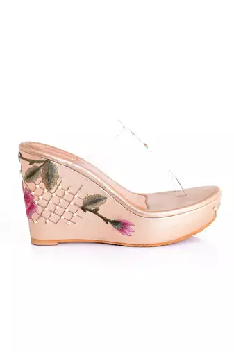 Fiona Gold Transparent Kolhapuri Wedges