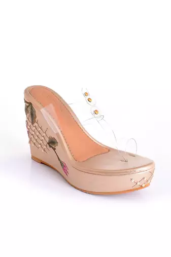 Fiona Gold Transparent Kolhapuri Wedges