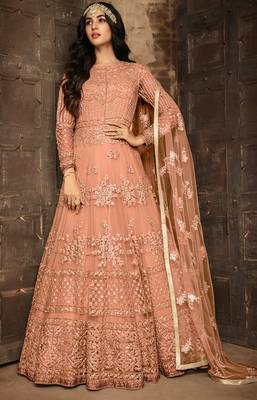 Peach embroidered Anarkali suit 1