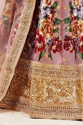 Ravishing Rosy brown Dori, zari and sequins embroidered  Banglory Satin Lehenga Choli for Bride 6