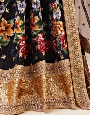 Bewitching Black Dori Zari and Sequins Embroidered Banglory Satin Semi Stitched Lehenga Choli for Wedding 5