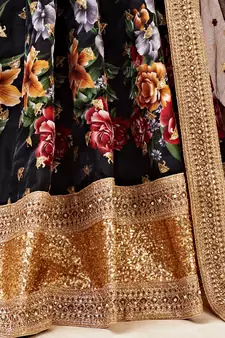Bewitching Black Dori, Zari and Sequins Embroidered Banglory Satin Semi Stitched Lehenga Choli for Wedding