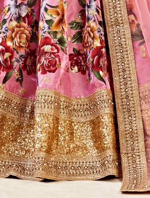 Phenomenal Pink Dori, Zari and Sequins Embroidered banglori satin Semi Stitched Lehenga Choli for Women 5