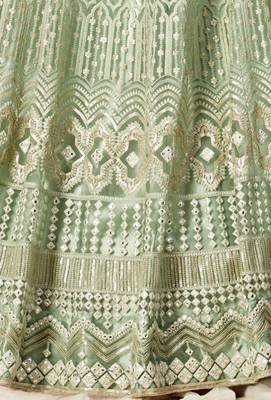 Green Embroidered Net Semi Stitched Bridal Lehenga 5