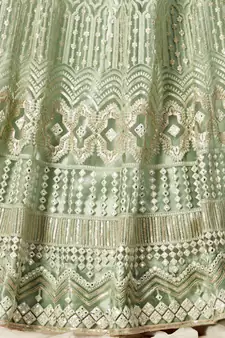 Green Embroidered Net Semi Stitched Bridal Lehenga