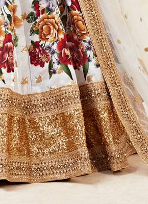 Wonderful White Dori, Zari and Sequins Embroidered Banglory Satin Semi Stitched Lehenga Choli designs 5