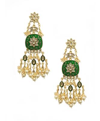 Green Pearl Statement Earrings 1