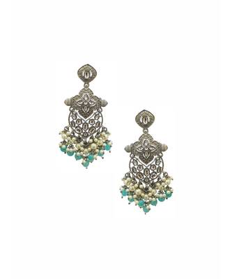Silver & Blue Pearl Kundan Earrings 1