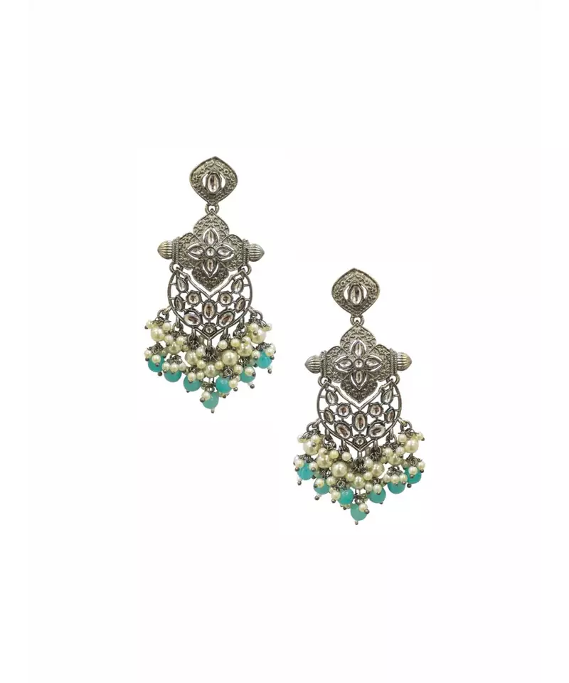 Silver & Blue Pearl Kundan Earrings