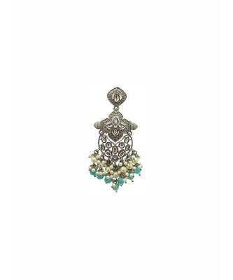 Silver & Blue Pearl Kundan Earrings 2
