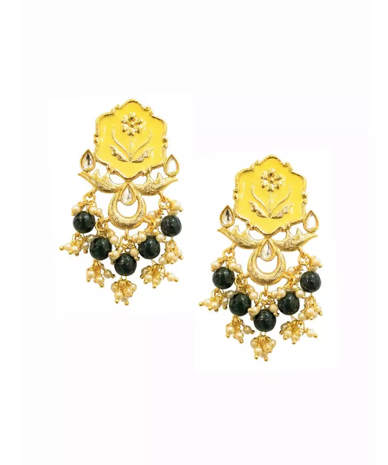 Kamal Yellow & Green Pearl Earrings