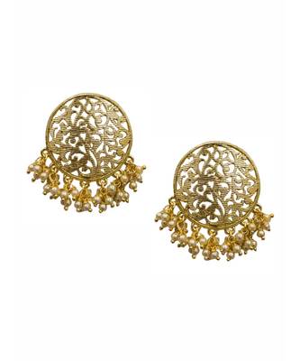 Gold Circle Pearl Earrings 1