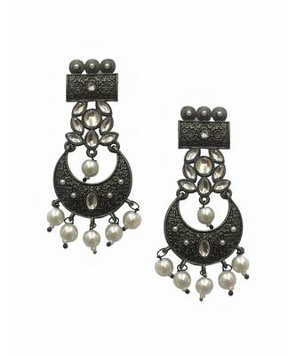 Antique Silver Crescent Pearl Earrings 1