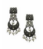 Antique Silver Crescent Pearl Earrings