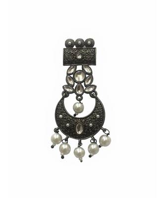 Antique Silver Crescent Pearl Earrings 2