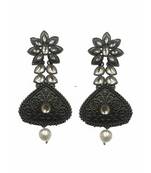 Silver Floral Kundan & Pearl Earrings
