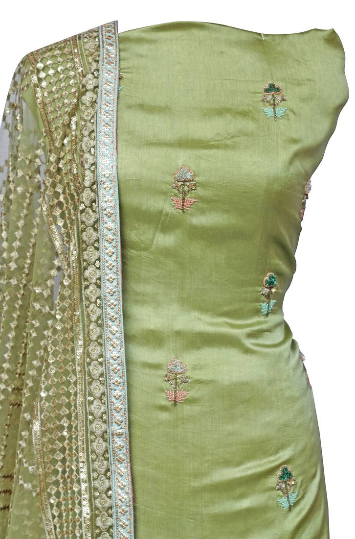 Leaf Green Sharara / Skirt Unstitched Set
