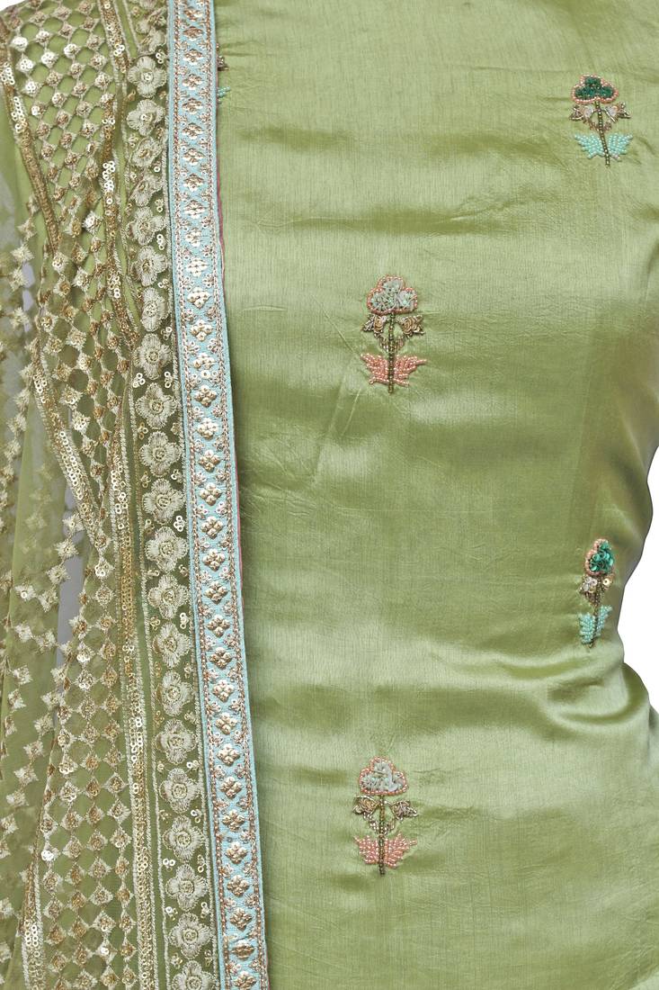 Leaf Green Sharara / Skirt Unstitched Set