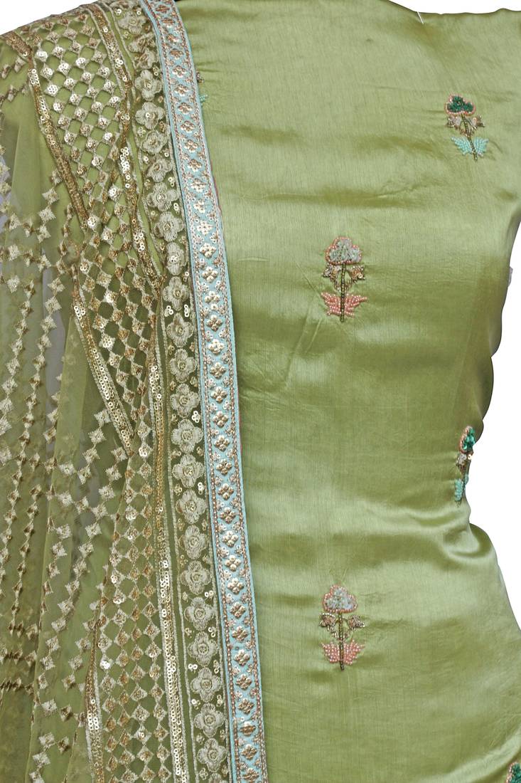 Leaf Green Sharara / Skirt Unstitched Set