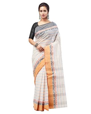 Peach hand woven pure cotton saree  1