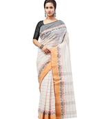 Peach hand woven pure cotton saree 