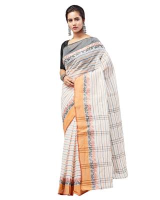 Peach hand woven pure cotton saree  2