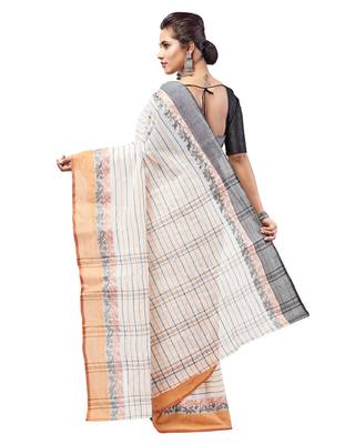 Peach hand woven pure cotton saree  3
