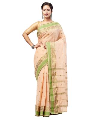 Beige hand woven pure cotton saree  1