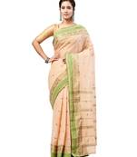 Beige hand woven pure cotton saree 