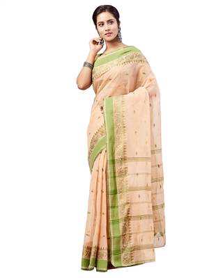 Beige hand woven pure cotton saree  2