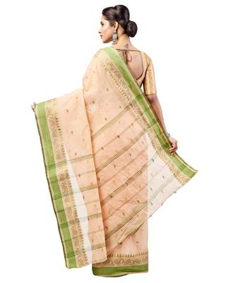 Beige hand woven pure cotton saree  3