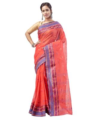 Red hand woven pure cotton saree  1