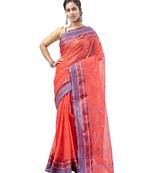 Red hand woven pure cotton saree 