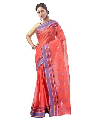 Red hand woven pure cotton saree  2