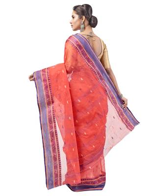 Red hand woven pure cotton saree  3