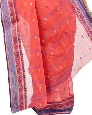 Red hand woven pure cotton saree  4