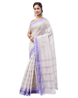 Purple hand woven pure cotton saree  2
