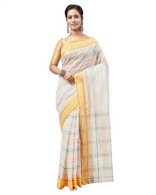 Yellow hand woven pure cotton saree  1