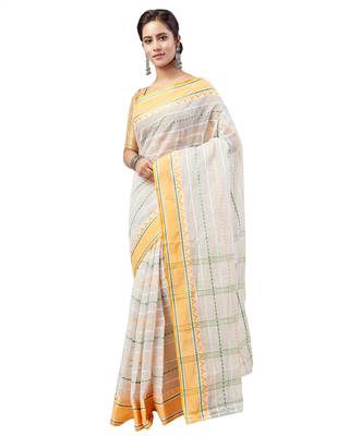 Yellow hand woven pure cotton saree  2