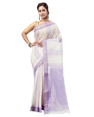 Purple hand woven pure cotton saree  1